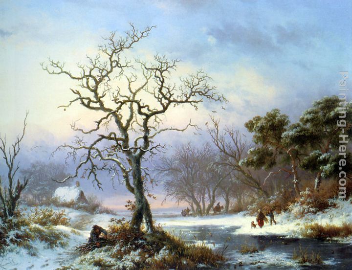 Faggot Gatherers in a Winter Landscape painting - Frederik Marianus Kruseman Faggot Gatherers in a Winter Landscape art painting